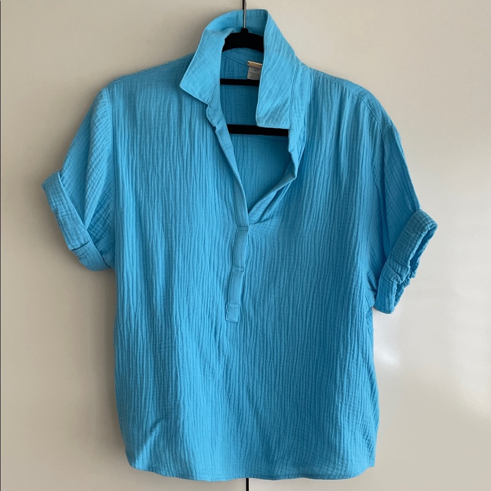 Magaschoni teal blue 100% organic cotton top size S/P
